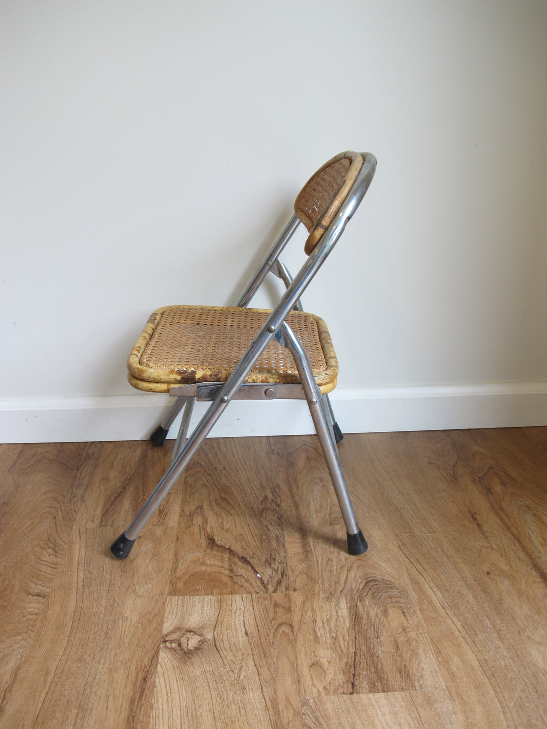Vintage Folding Cane Kids Chair – Chrome Frame Child’s Folding Seat