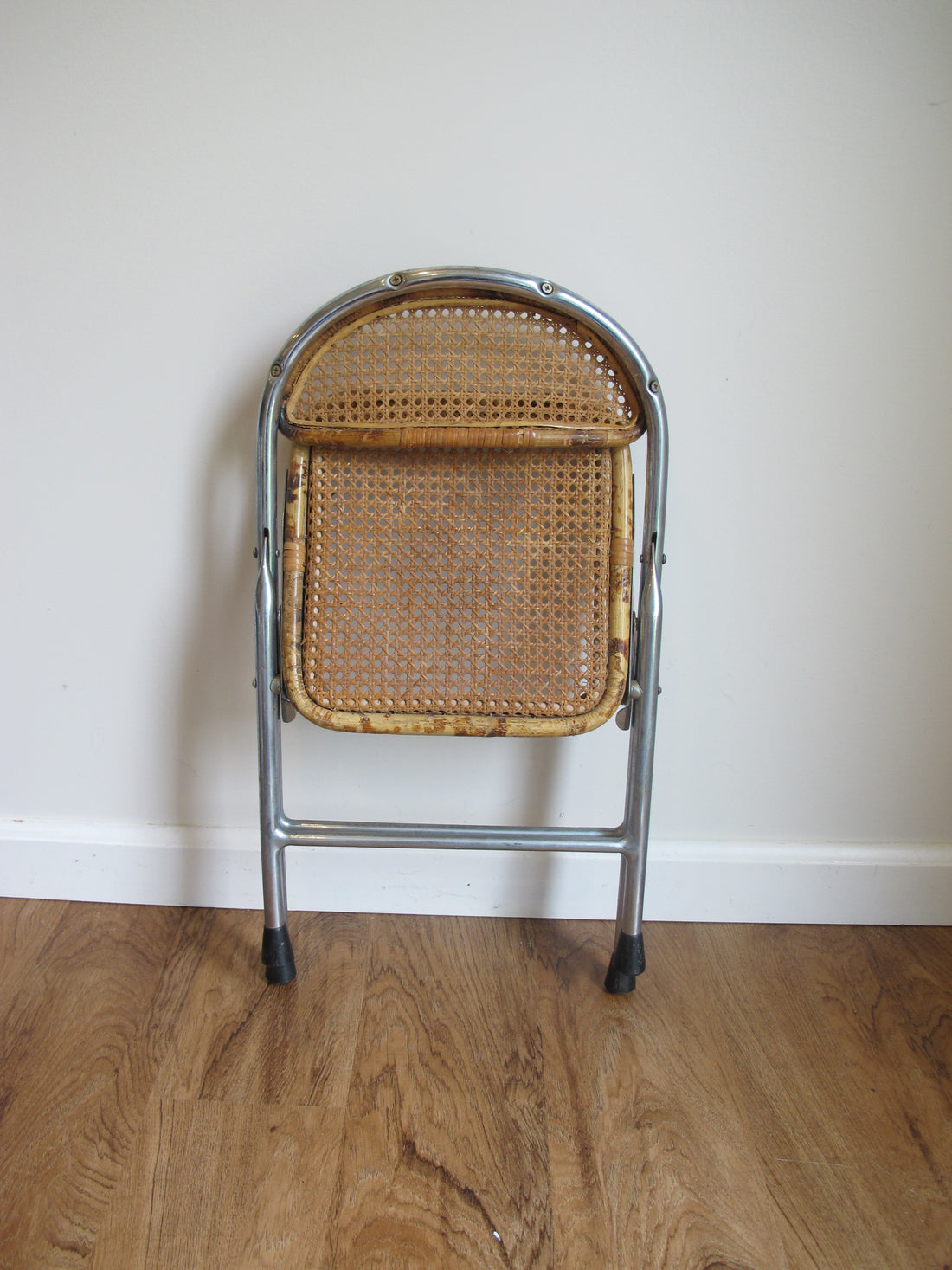 Vintage Folding Cane Kids Chair – Chrome Frame Child’s Folding Seat