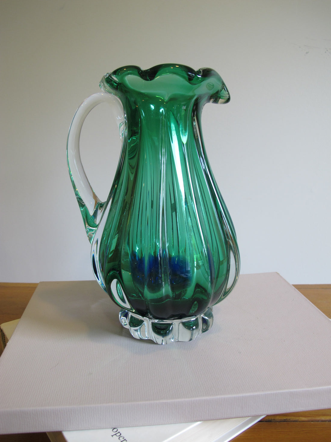 Green Blue Murano Glass Pitcher Vintage