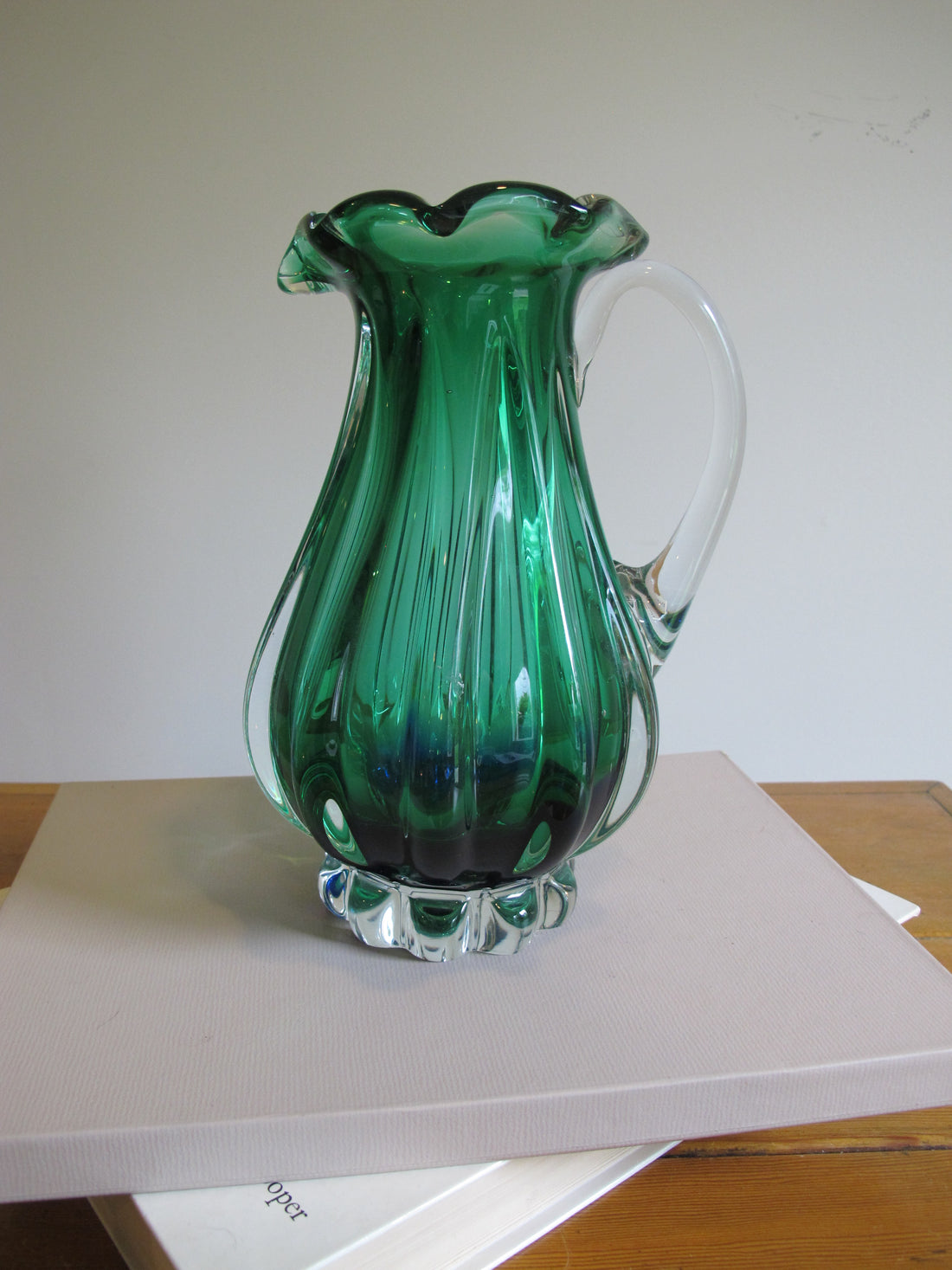 Green Blue Murano Glass Pitcher Vintage