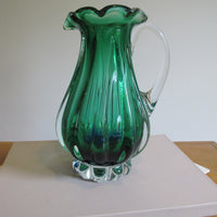 Green Blue Murano Glass Pitcher Vintage