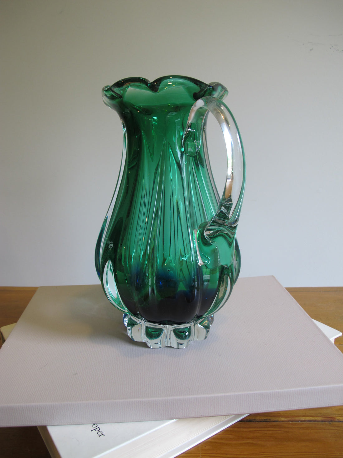 Green Blue Murano Glass Pitcher Vintage