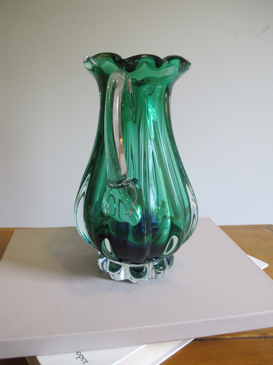 Green Blue Murano Glass Pitcher Vintage