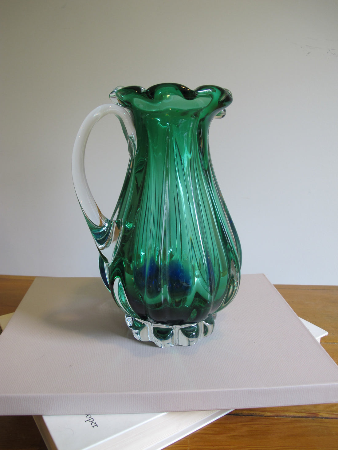 Green Blue Murano Glass Pitcher Vintage
