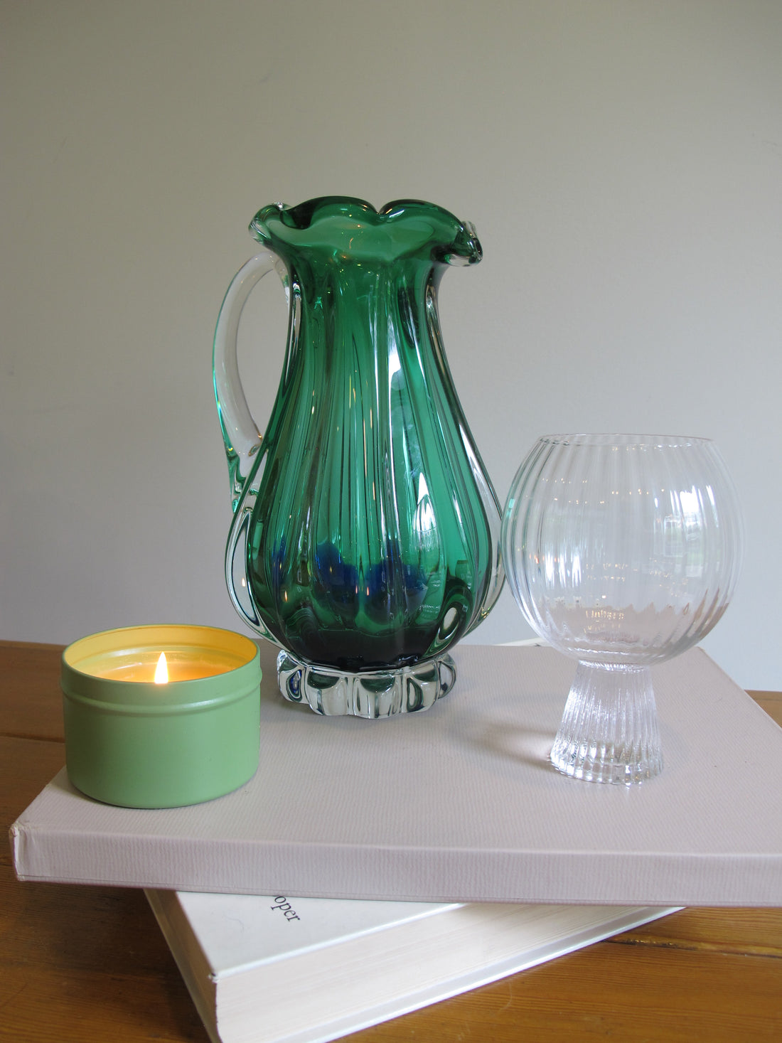 Green Blue Murano Glass Pitcher Vintage