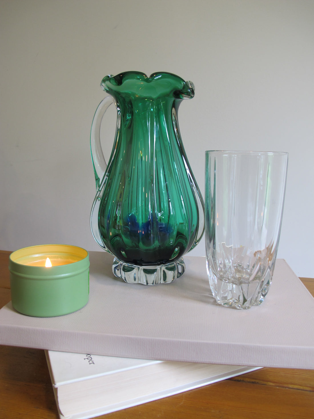 Green Blue Murano Glass Pitcher Vintage