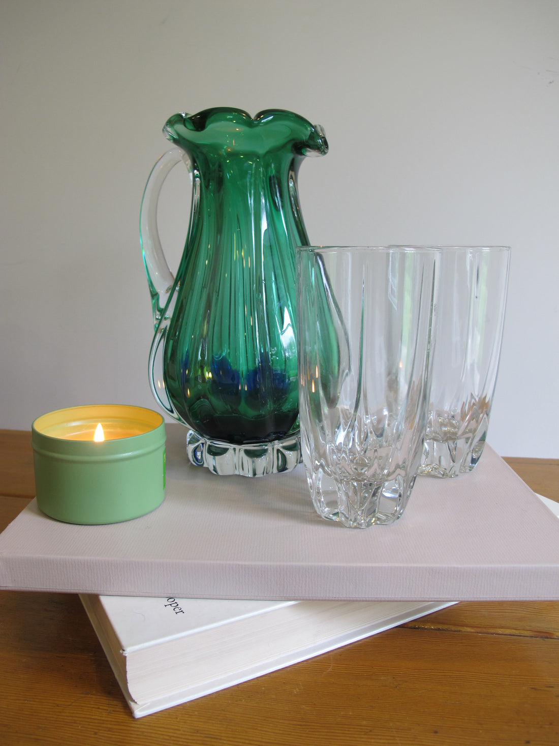 Green Blue Murano Glass Pitcher Vintage