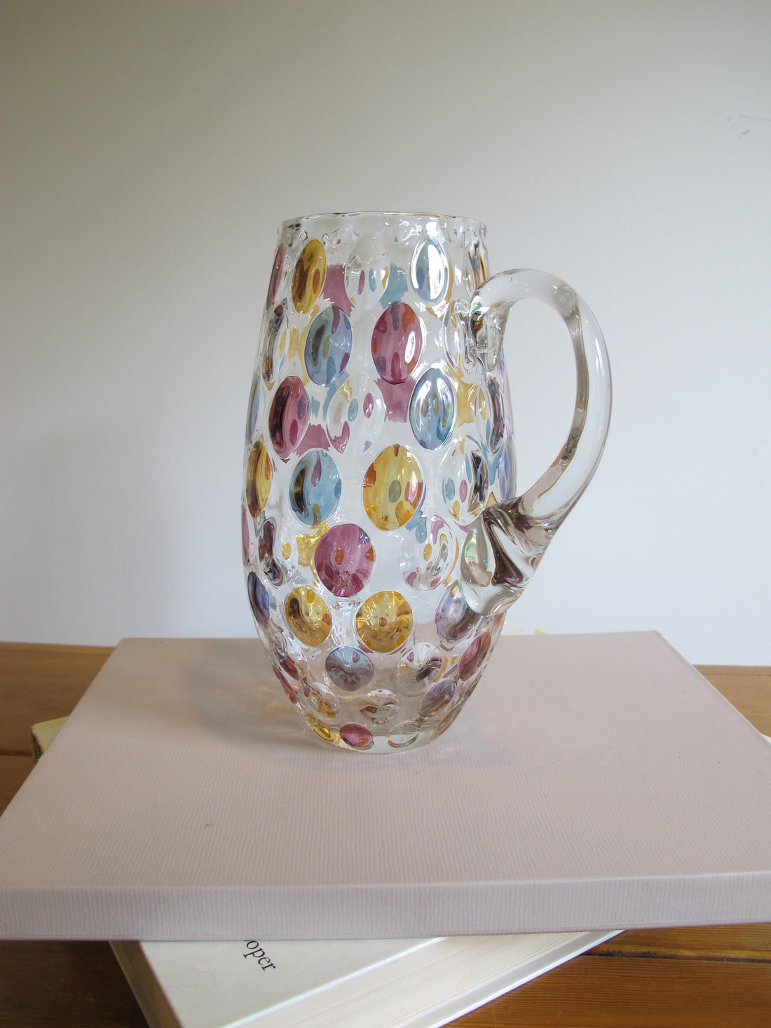 Vintage Speckled Glass Pitcher – Handblown Decorative Water Jug