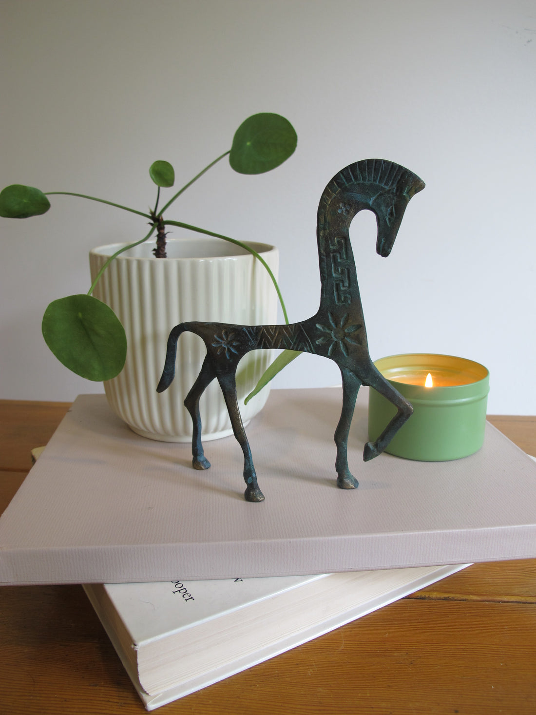 Vintage Oxidized Brass Horse Figurine – Patina Equestrian Sculpture Decor