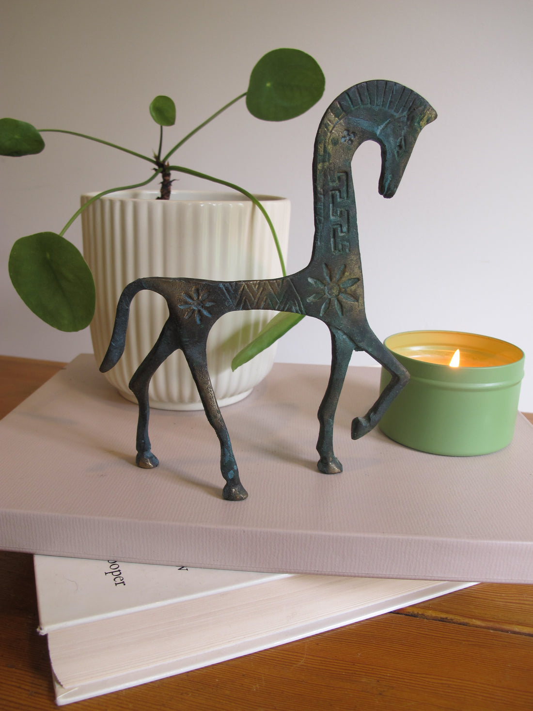 Vintage Oxidized Brass Horse Figurine – Patina Equestrian Sculpture Decor