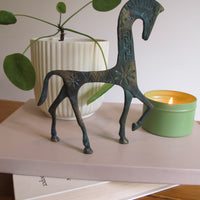 Vintage Oxidized Brass Horse Figurine – Patina Equestrian Sculpture Decor