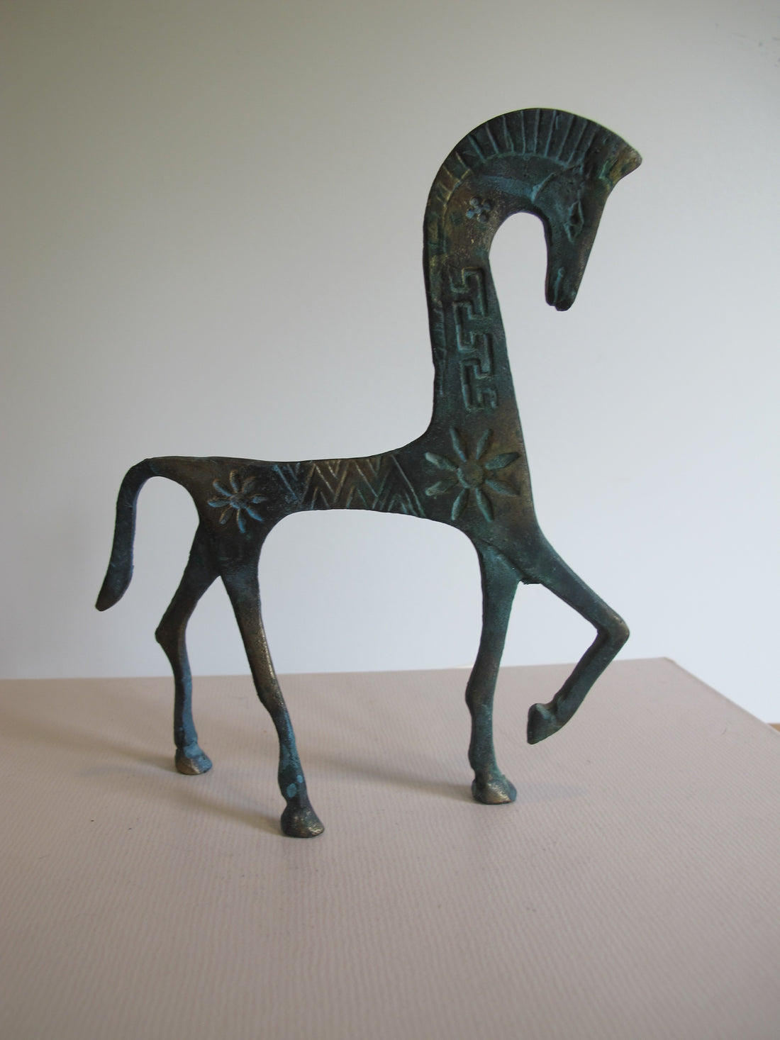 Vintage Oxidized Brass Horse Figurine – Patina Equestrian Sculpture Decor