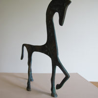 Vintage Oxidized Brass Horse Figurine – Patina Equestrian Sculpture Decor