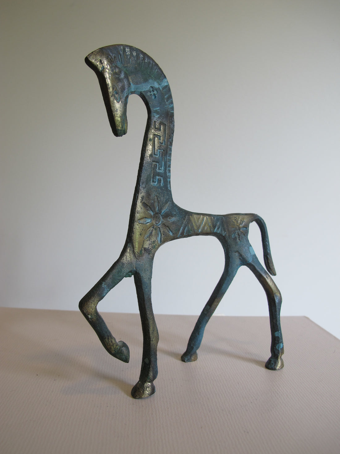 Vintage Oxidized Brass Horse Figurine – Patina Equestrian Sculpture Decor