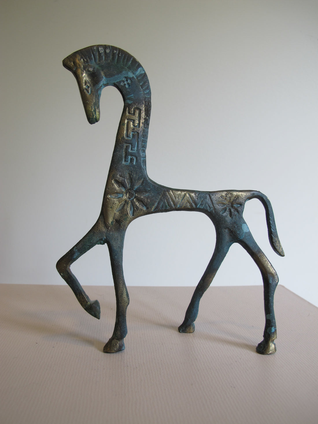 Vintage Oxidized Brass Horse Figurine – Patina Equestrian Sculpture Decor