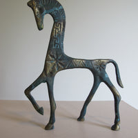 Vintage Oxidized Brass Horse Figurine – Patina Equestrian Sculpture Decor