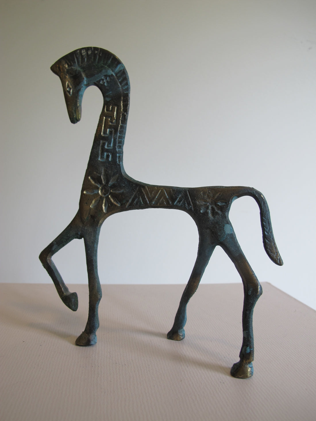 Vintage Oxidized Brass Horse Figurine – Patina Equestrian Sculpture Decor