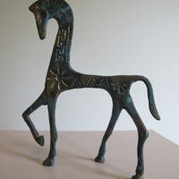 Vintage Oxidized Brass Horse Figurine – Patina Equestrian Sculpture Decor