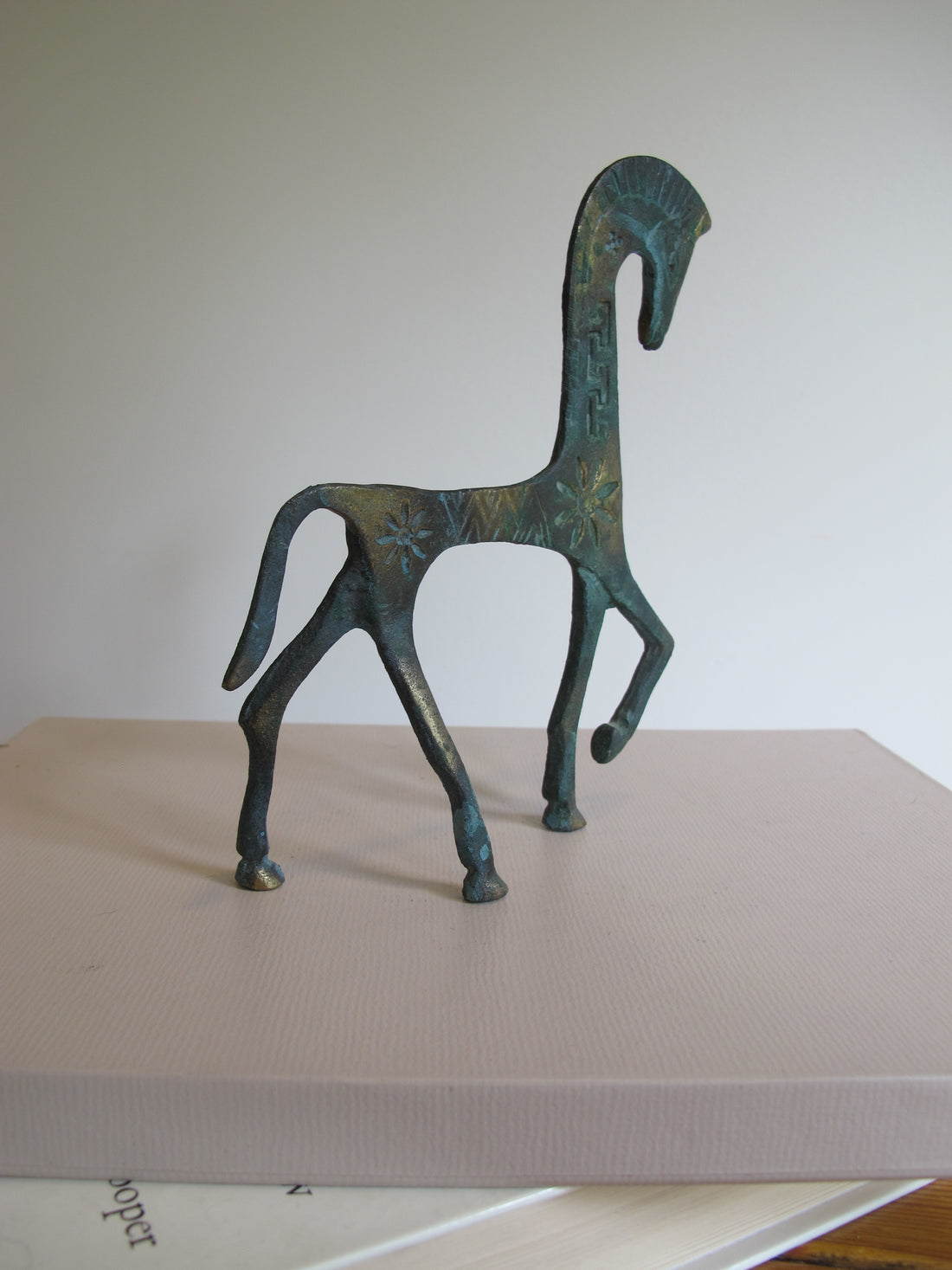 Vintage Oxidized Brass Horse Figurine – Patina Equestrian Sculpture Decor