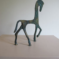 Vintage Oxidized Brass Horse Figurine – Patina Equestrian Sculpture Decor