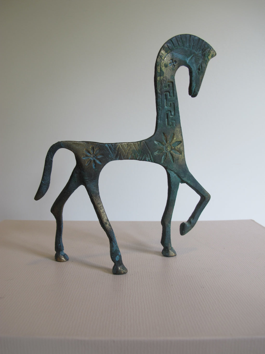 Vintage Oxidized Brass Horse Figurine – Patina Equestrian Sculpture Decor