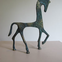 Vintage Oxidized Brass Horse Figurine – Patina Equestrian Sculpture Decor