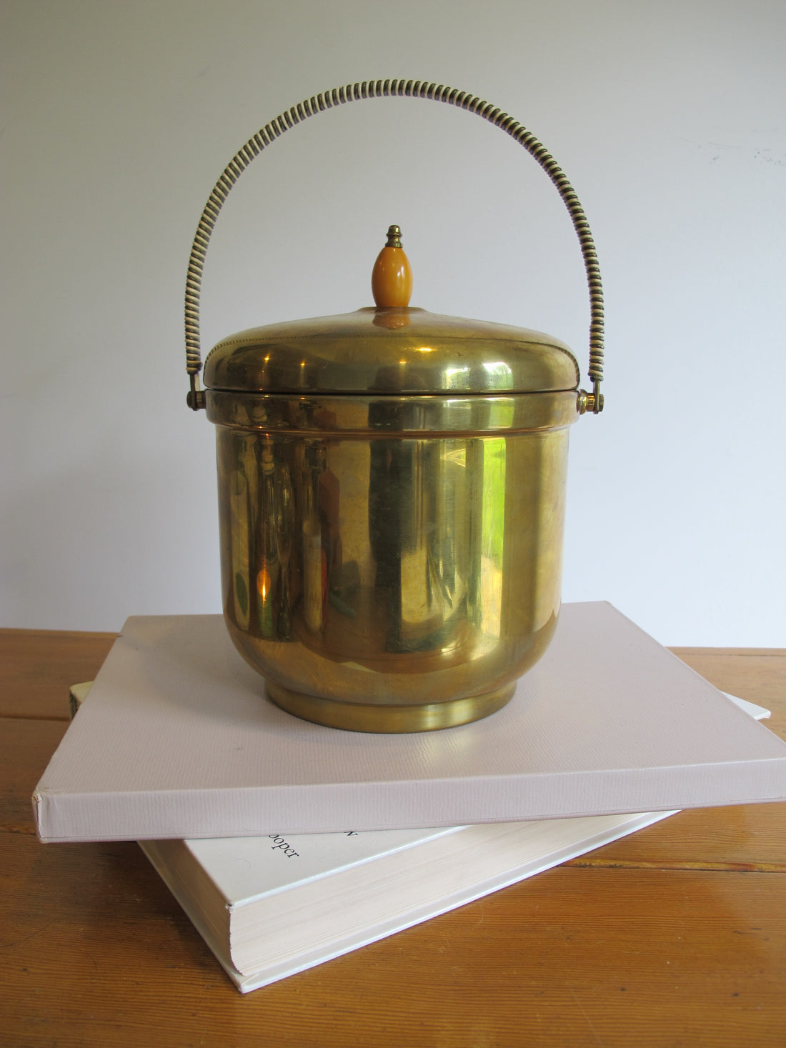 Vintage Pyrex & Brass Mid-Century Ice Bucket with Lid – Retro Barware Serving Accessory