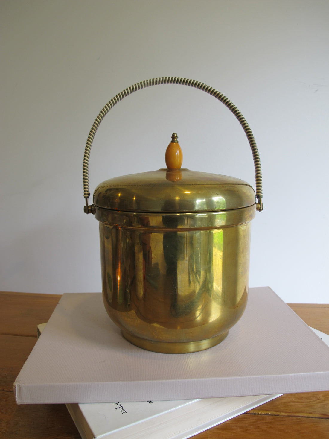 Vintage Pyrex & Brass Mid-Century Ice Bucket with Lid – Retro Barware Serving Accessory