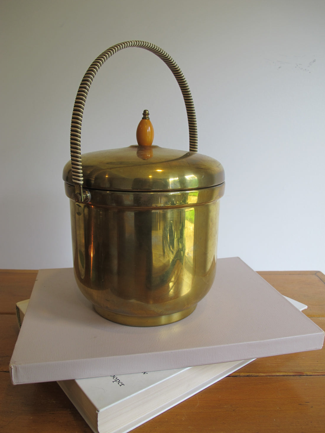 Vintage Pyrex & Brass Mid-Century Ice Bucket with Lid – Retro Barware Serving Accessory