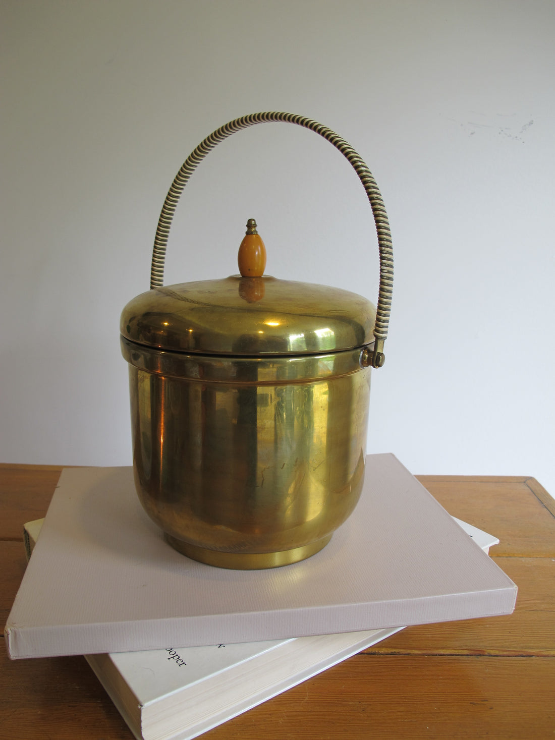 Vintage Pyrex & Brass Mid-Century Ice Bucket with Lid – Retro Barware Serving Accessory