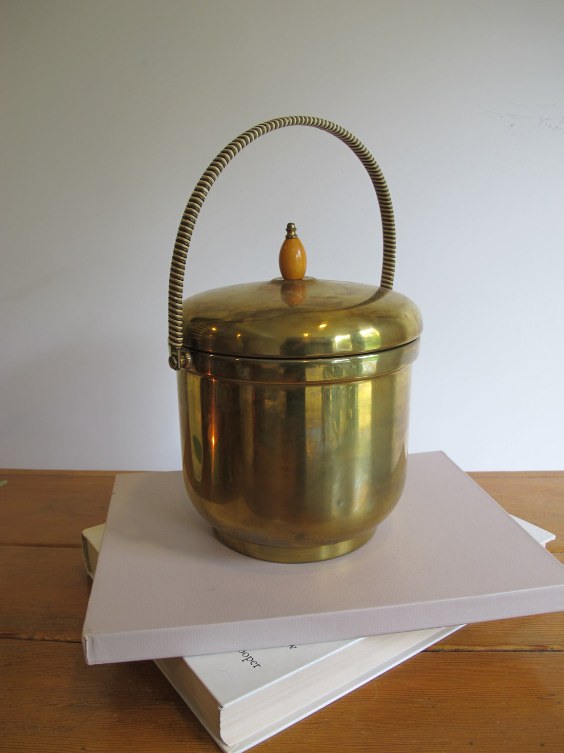Vintage Pyrex & Brass Mid-Century Ice Bucket with Lid – Retro Barware Serving Accessory