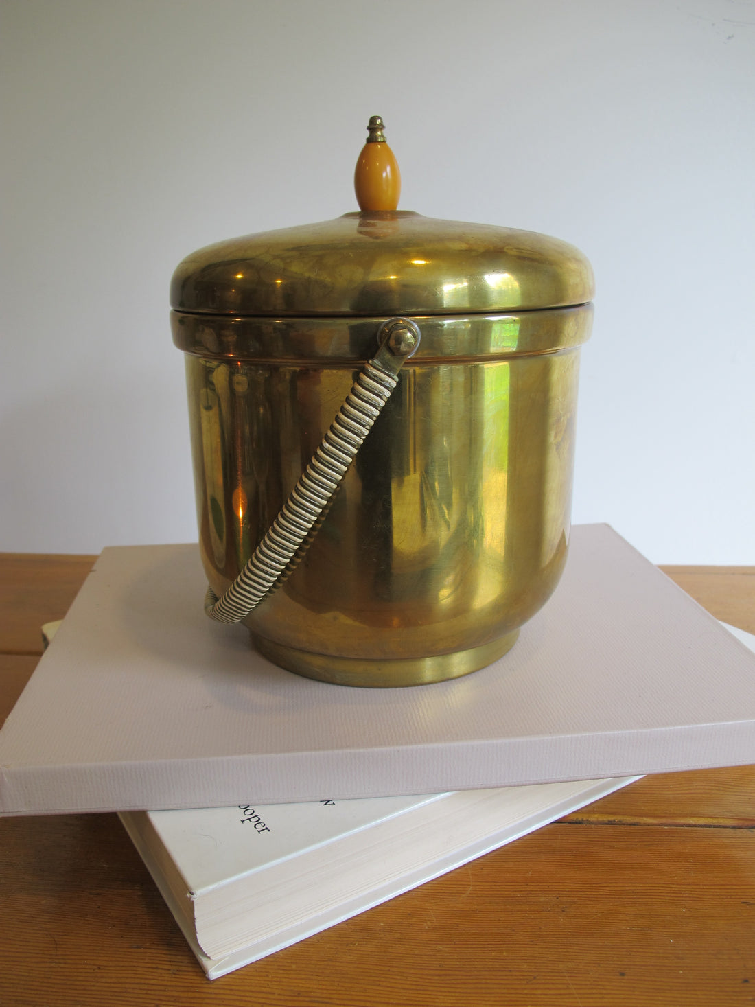 Vintage Pyrex & Brass Mid-Century Ice Bucket with Lid – Retro Barware Serving Accessory