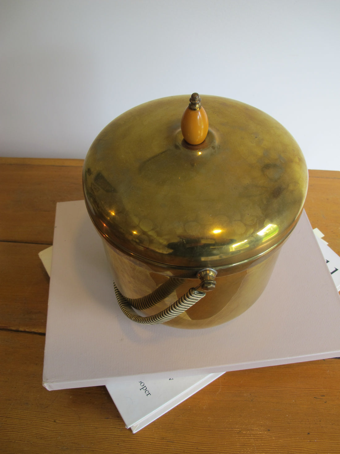 Vintage Pyrex & Brass Mid-Century Ice Bucket with Lid – Retro Barware Serving Accessory