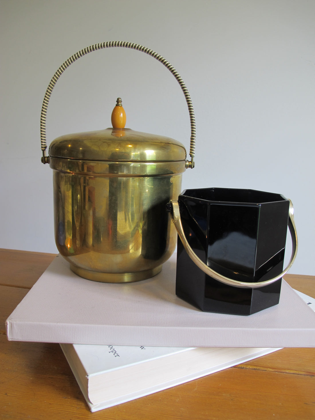 Vintage Pyrex & Brass Mid-Century Ice Bucket with Lid – Retro Barware Serving Accessory