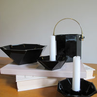 French Amethyst Black Glass Candle Holders and Dish – Vintage Decorative Glassware (Sold Individually)