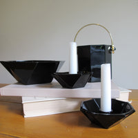 French Amethyst Black Glass Candle Holders and Dish – Vintage Decorative Glassware (Sold Individually)