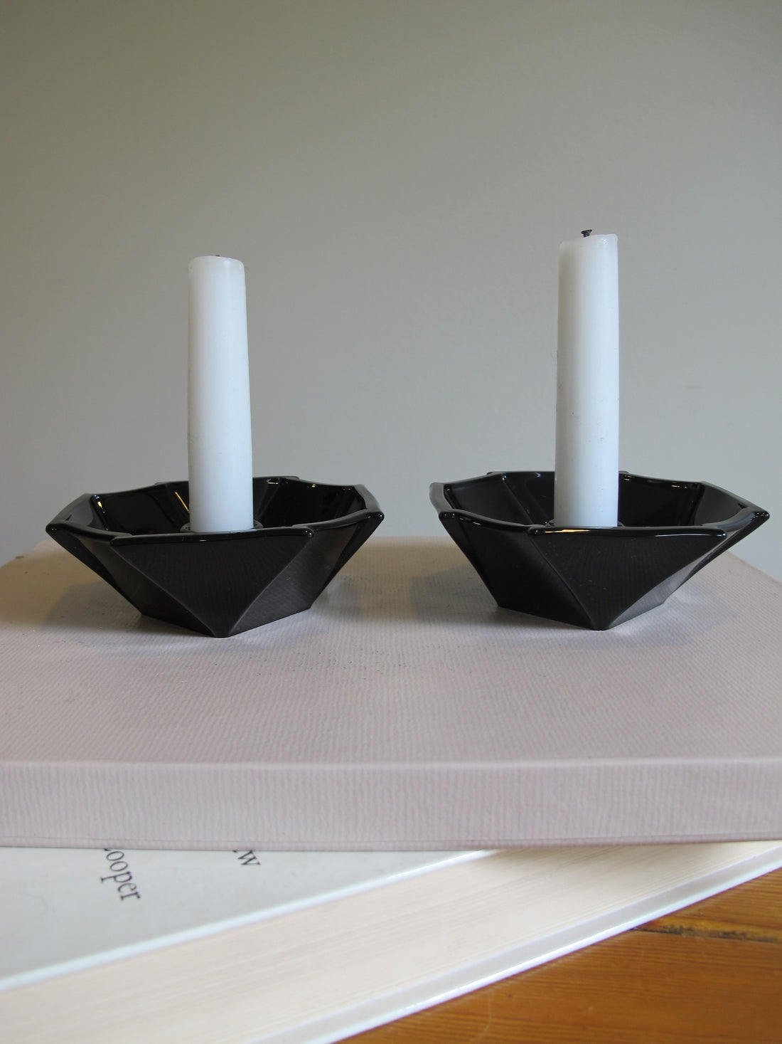 French Amethyst Black Glass Candle Holders and Dish – Vintage Decorative Glassware (Sold Individually)