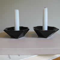 French Amethyst Black Glass Candle Holders and Dish – Vintage Decorative Glassware (Sold Individually)