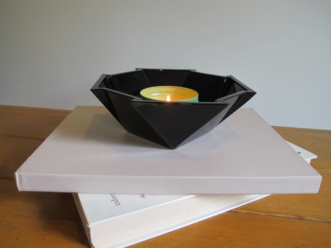 French Amethyst Black Glass Candle Holders and Dish – Vintage Decorative Glassware (Sold Individually)