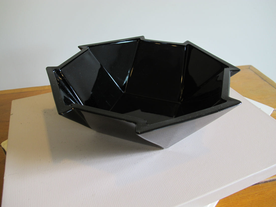 French Amethyst Black Glass Candle Holders and Dish – Vintage Decorative Glassware (Sold Individually)