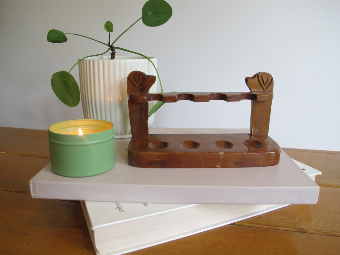 Vintage Carved Wood Dog Pipe Holder – Folk Art Smoking Pipe Stand