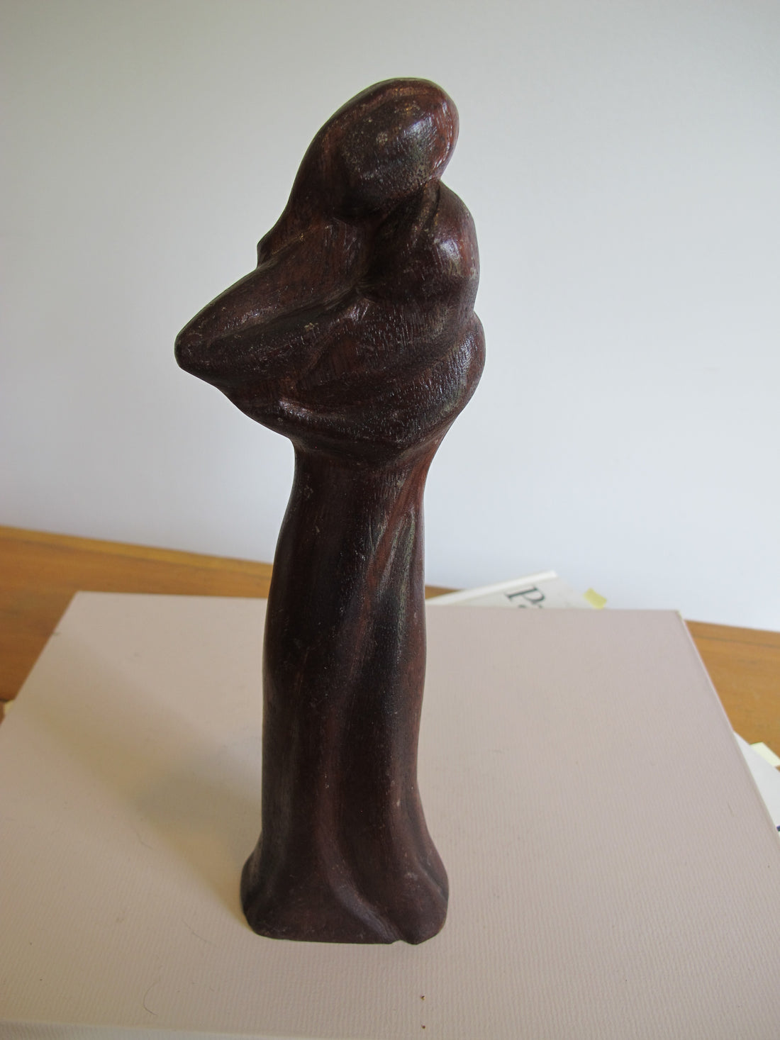 Vintage Signed Carved Wood Figure – Woman and Child Sculpture Folk Art Statue
