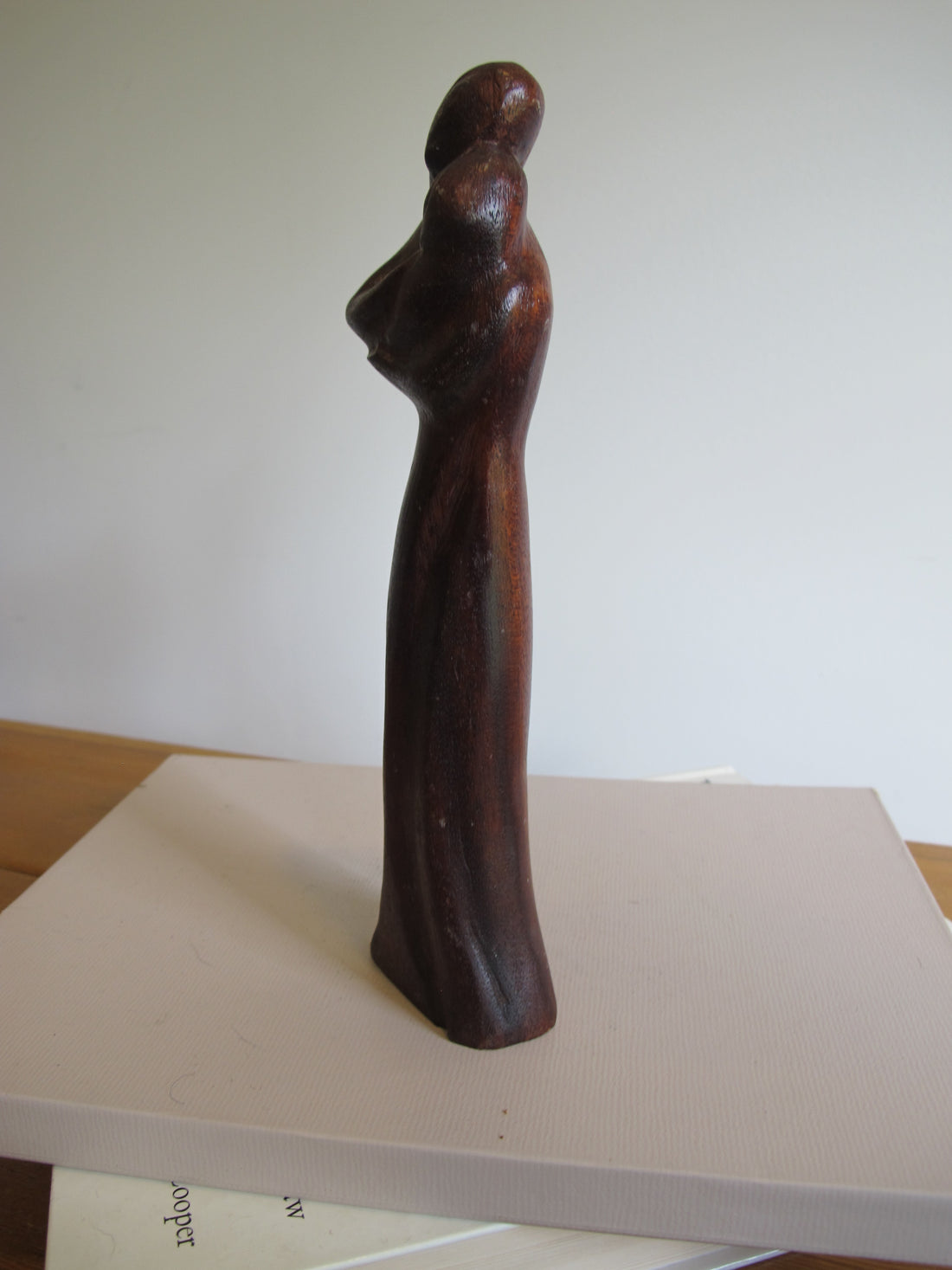 Vintage Signed Carved Wood Figure – Woman and Child Sculpture Folk Art Statue