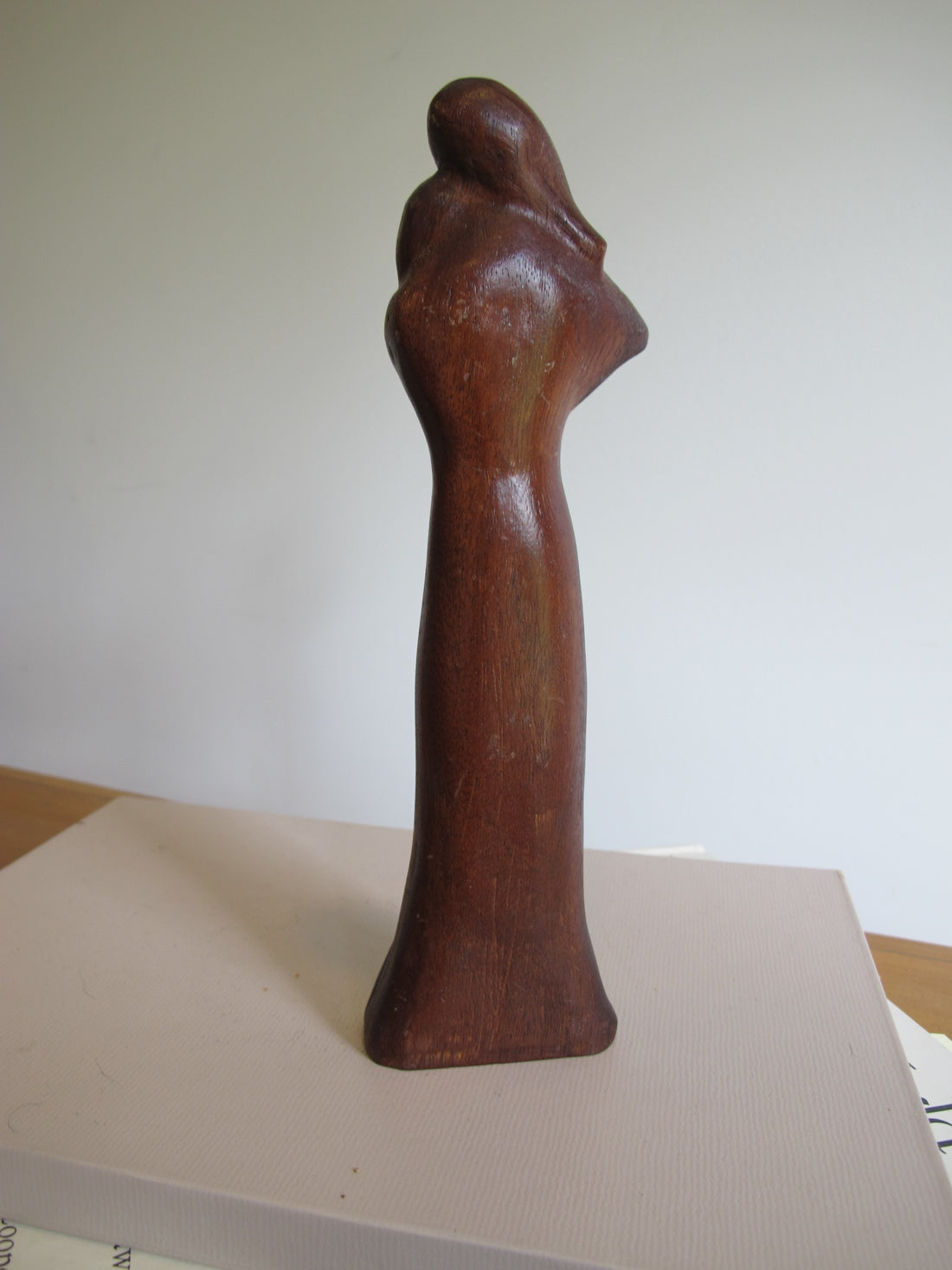Vintage Signed Carved Wood Figure – Woman and Child Sculpture Folk Art Statue