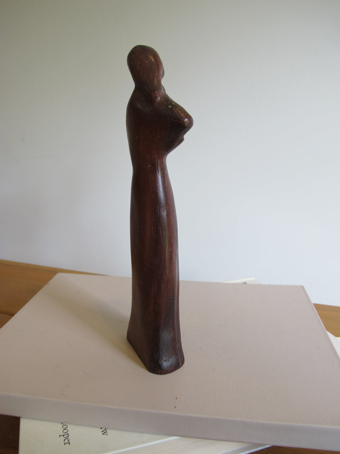 Vintage Signed Carved Wood Figure – Woman and Child Sculpture Folk Art Statue