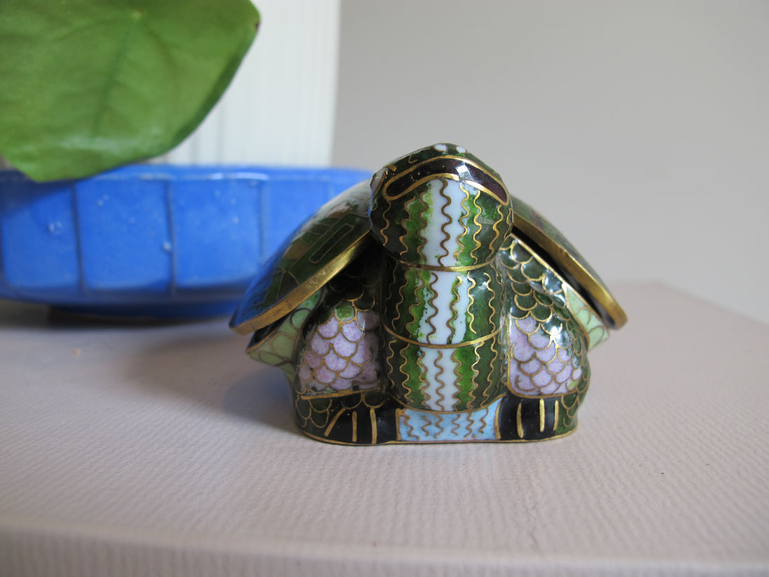 Enameled Turtle Trinket Jewelry Box Vintage