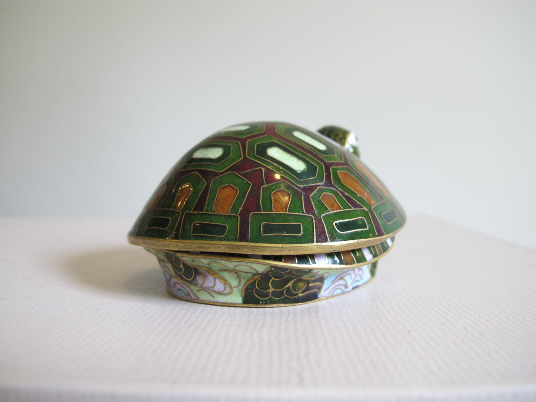 Enameled Turtle Trinket Jewelry Box Vintage