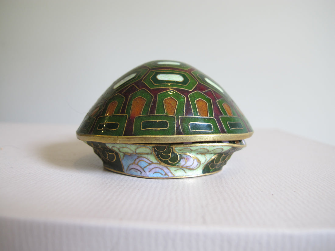 Enameled Turtle Trinket Jewelry Box Vintage