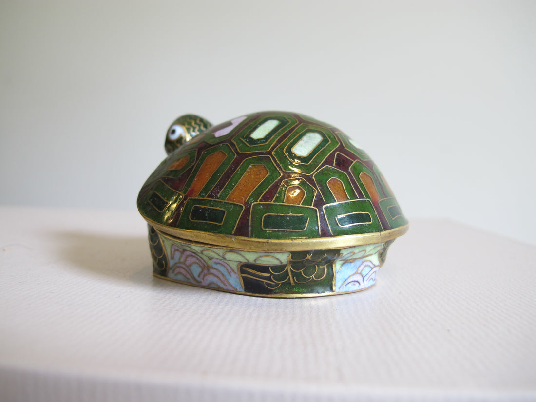 Enameled Turtle Trinket Jewelry Box Vintage