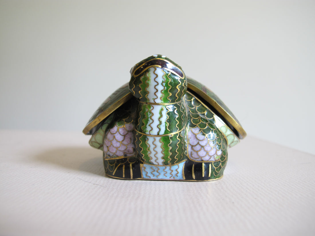 Enameled Turtle Trinket Jewelry Box Vintage